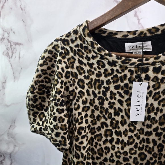 Anthropologie Dress Womens XS Brown Leopard Shift Puff Velvet Graham Spencer - Picture 2 of 9